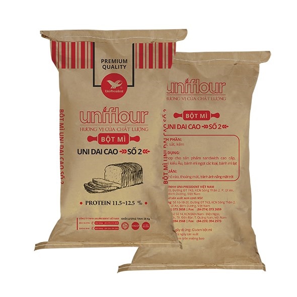 UNI BỘT MÌ DAI CAO 2 BAO 25KG