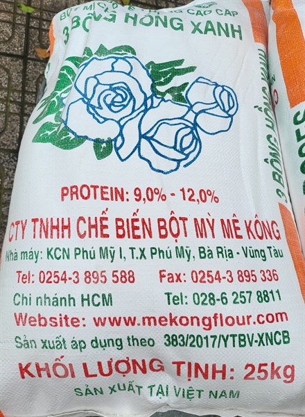 BAO BỘT 3 BÔNG HỒNG XANH 25KG
