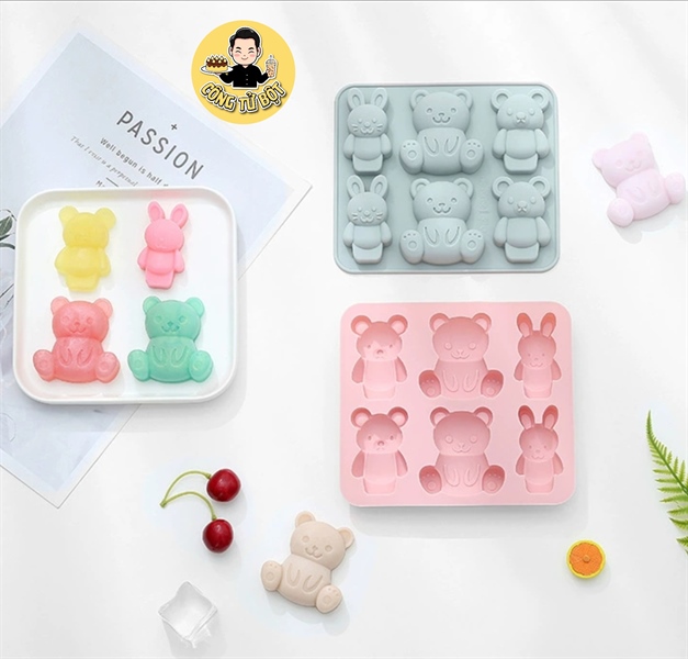 KHUÔN SILICON HÌNH THỎ & GẤU 6 Ô